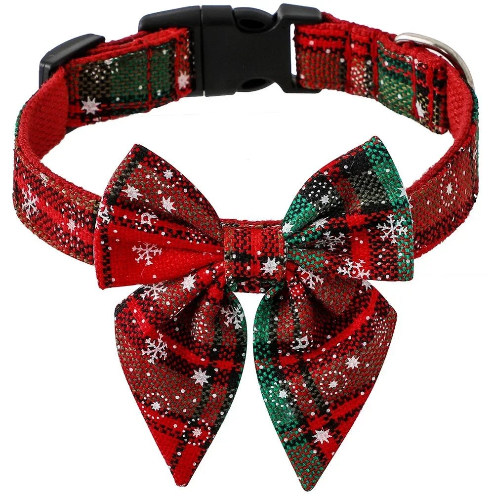 Christmas Snowflake Bow Dog Collars - wagglywonders