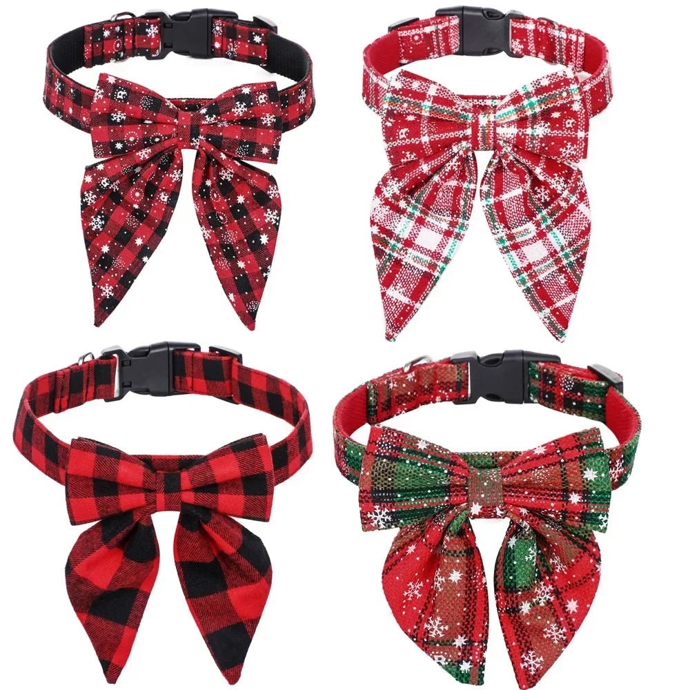 Christmas Snowflake Bow Dog Collars - wagglywonders