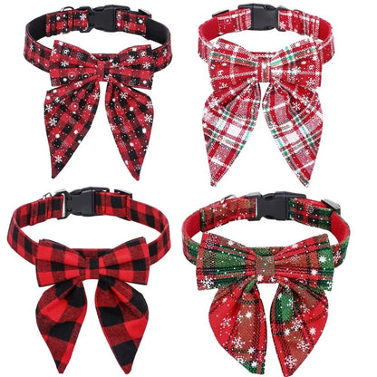 Christmas Snowflake Bow Dog Collars - wagglywonders