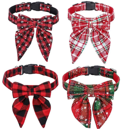 Christmas Snowflake Bow Dog Collars - wagglywonders