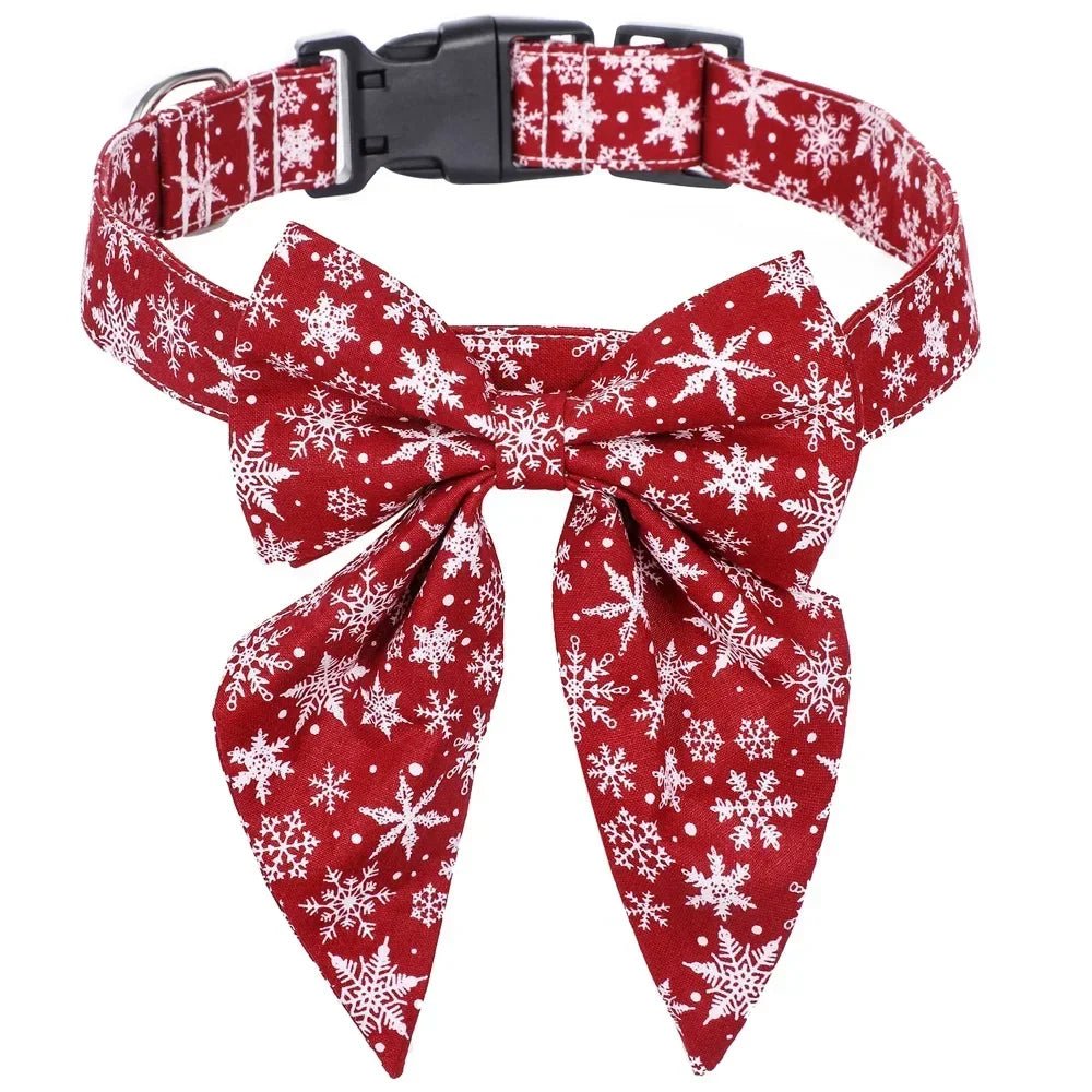 Christmas Snowflake Bow Dog Collars - wagglywonders